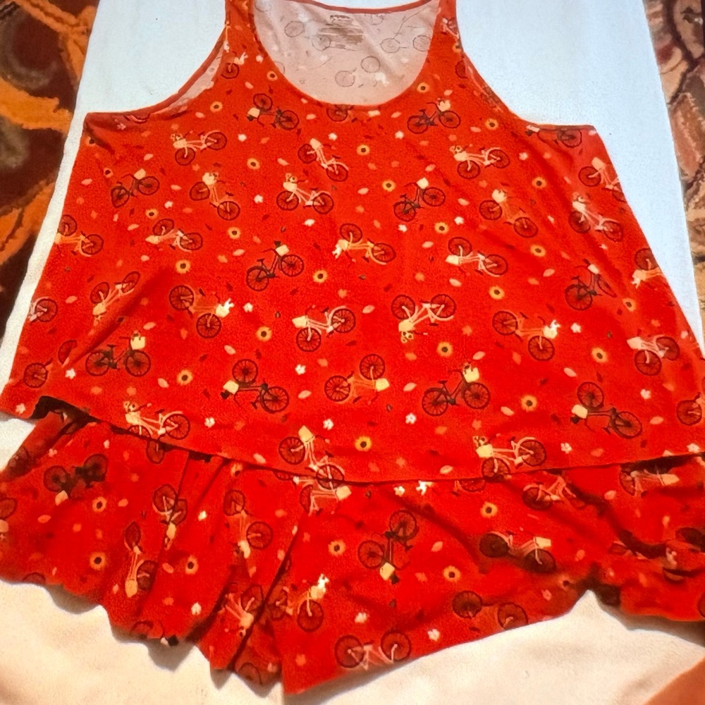 Women's Orange Bicycle Print Pajama Set